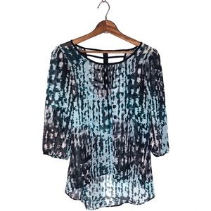 BCX Caged Back Printed Sheer Blouse